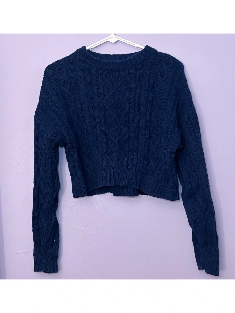 Girls Fall GAP Kids Navy Blue Cable Knit Cropped Sweater XXL (14)